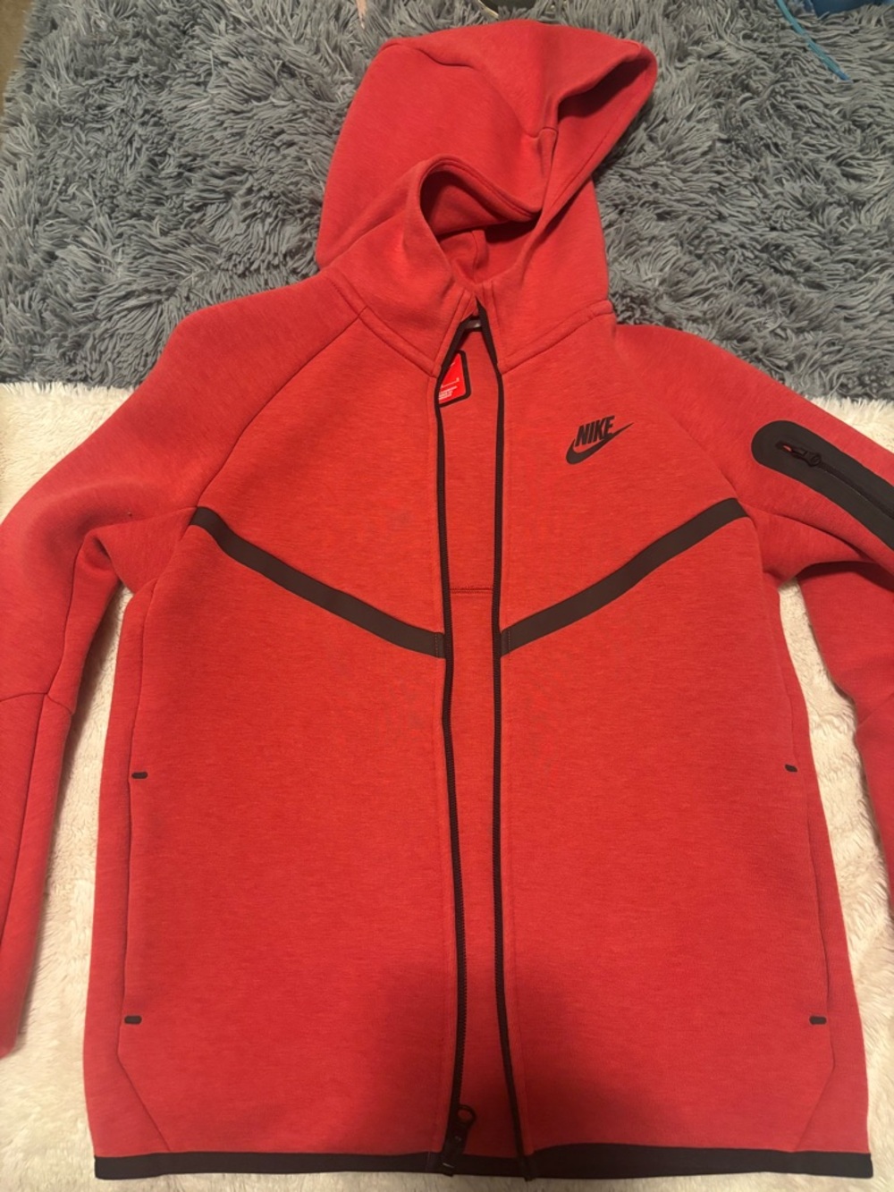 Nike Tech Red Full-Zip Hooded Sweatshirt with Black Trim